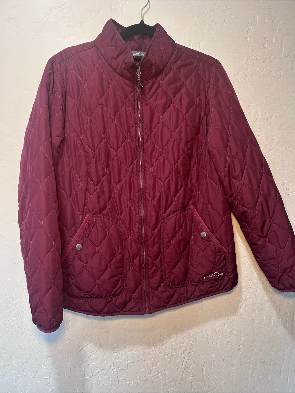 Eddie Bauer Quilted Wine Zip-Front Puffer Jacket, Size L.